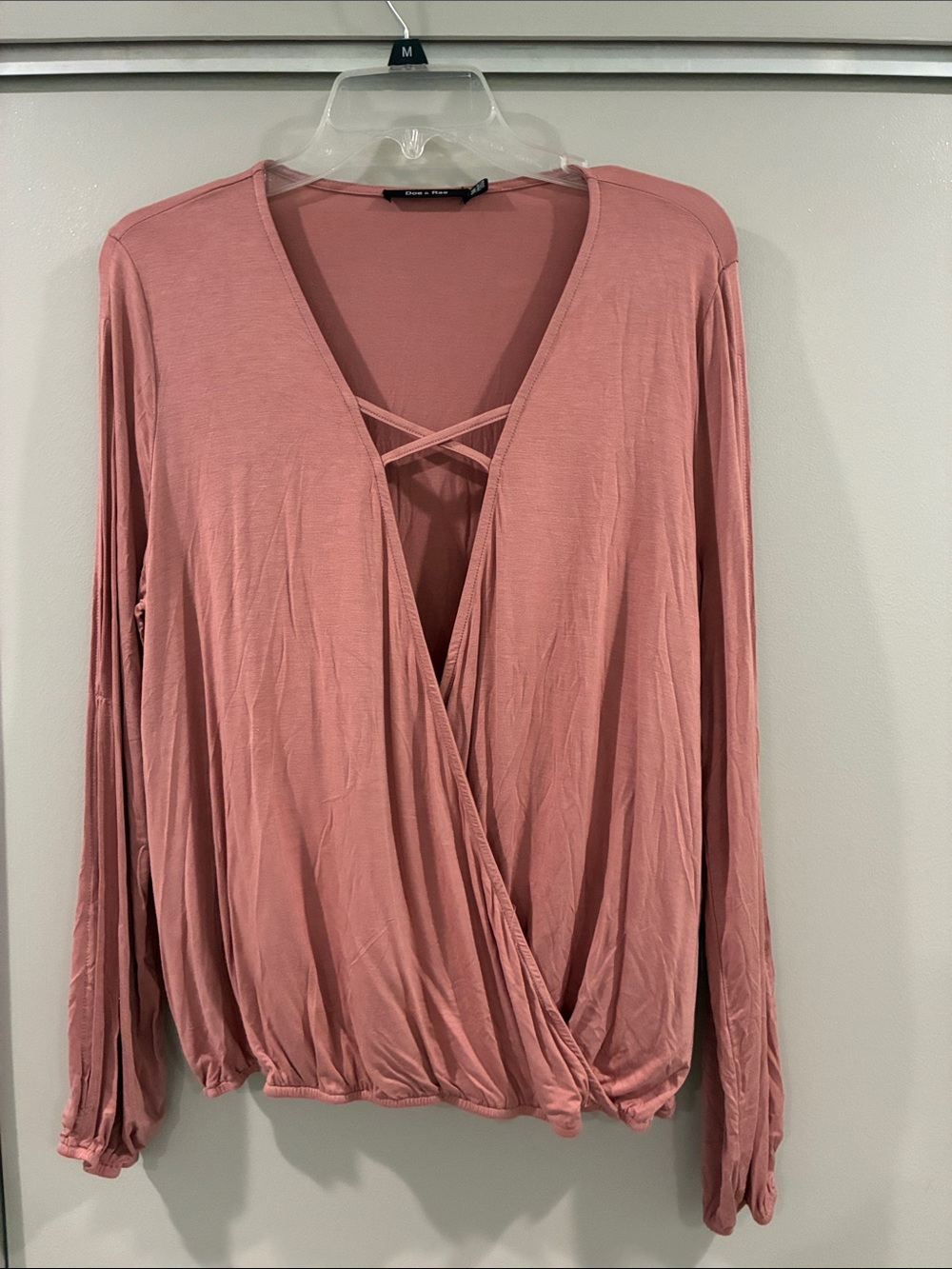 Doe & Rae Dusty Rose Wrap-Front Long Sleeve Top